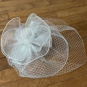 Elegant White Fascinator with Mesh Design